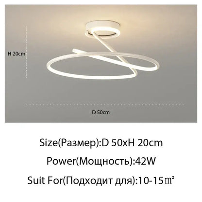 Modern gold heart line led chandelier featuring a sleek white intertwined circular design for bedroom ceiling lighting