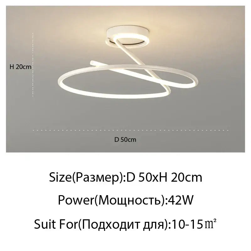Modern gold heart line led chandelier featuring a sleek white intertwined circular design for bedroom ceiling lighting