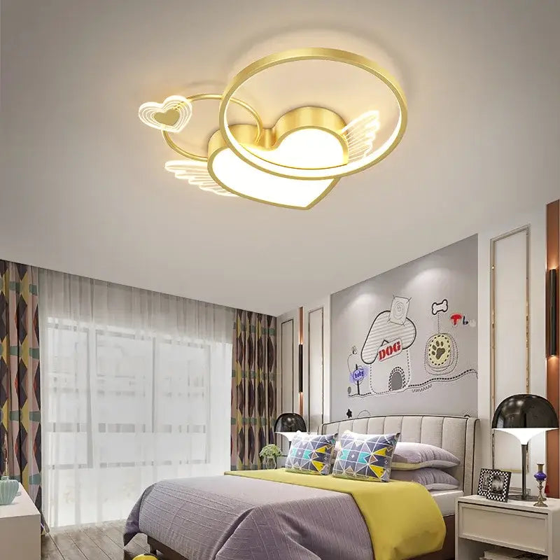 Modern gold heart shape led ceiling light with wing accents for bedroom decorbites heart shape ceiling light