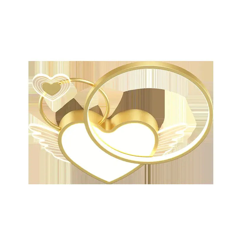Modern gold heart shape ceiling light with wing and ring accents for bedroom decorbites heart shape lighting