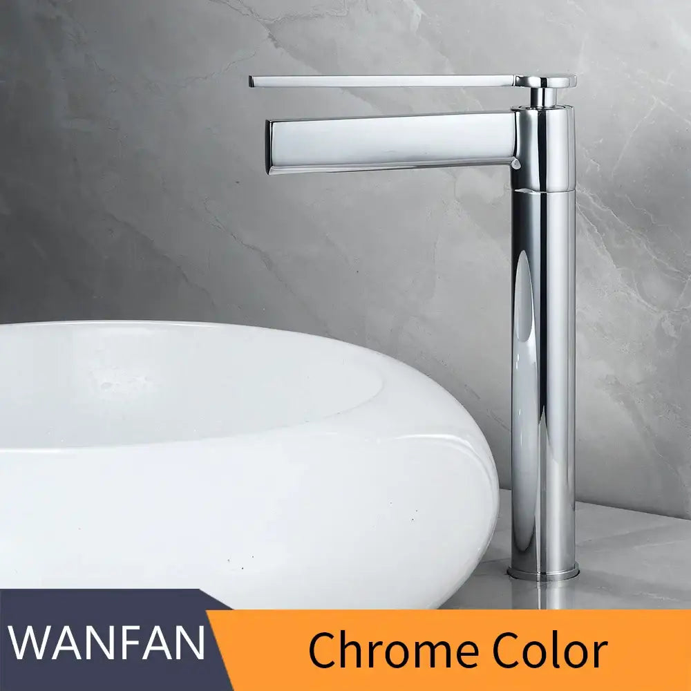 Modern gold high arc basin faucet with chrome finish decorbites brass deck mounted bathroom mixer tall spout design