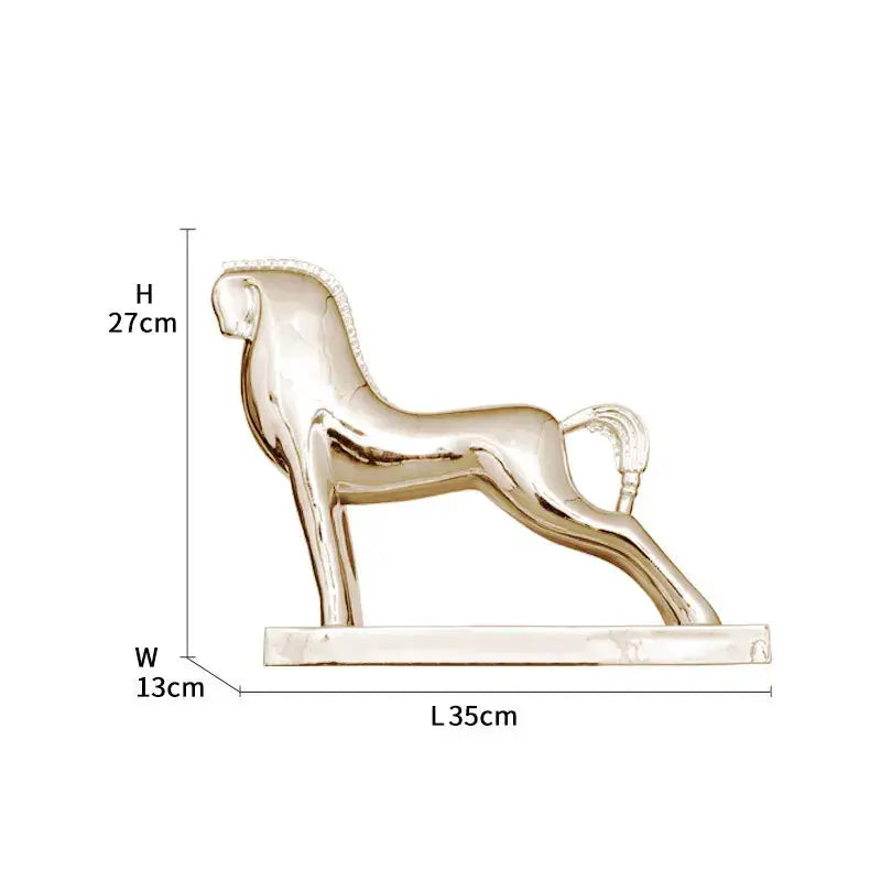 A sleek metallic gold horse resin sculpture with a polished finish for modern minimalist living room decorbites horse decor