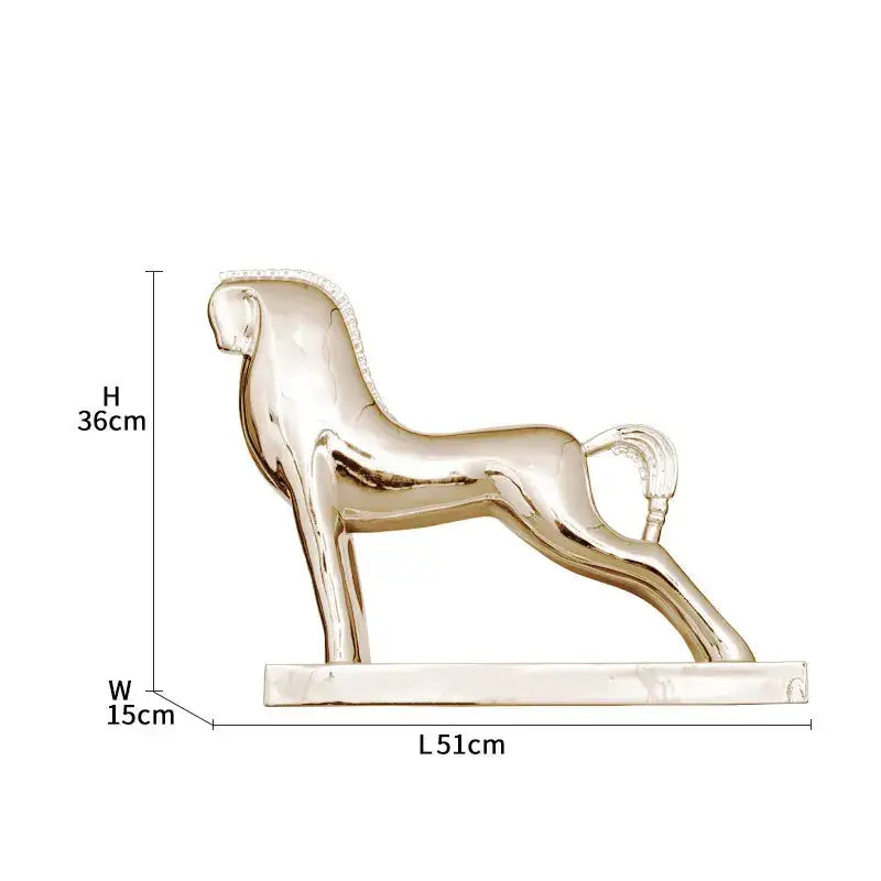 A sleek metallic gold horse resin sculpture with polished finish and detailed mane for modern decorbites horse decor