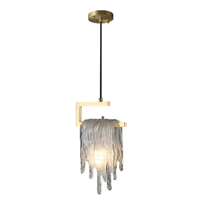 Modern gold icicle glass pendant light with brass frame and cascading textured glass for bedroom decorbites icicle glass decor