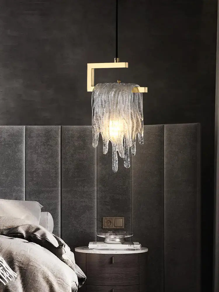 Modern gold icicle glass pendant light with geometric frame and translucent shades for bedroom decorbites icicle glass decor