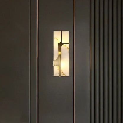 Modern gold imitation marble led wall lamp with warm-toned marble panels and polished brass accents for living room decorbites sconce