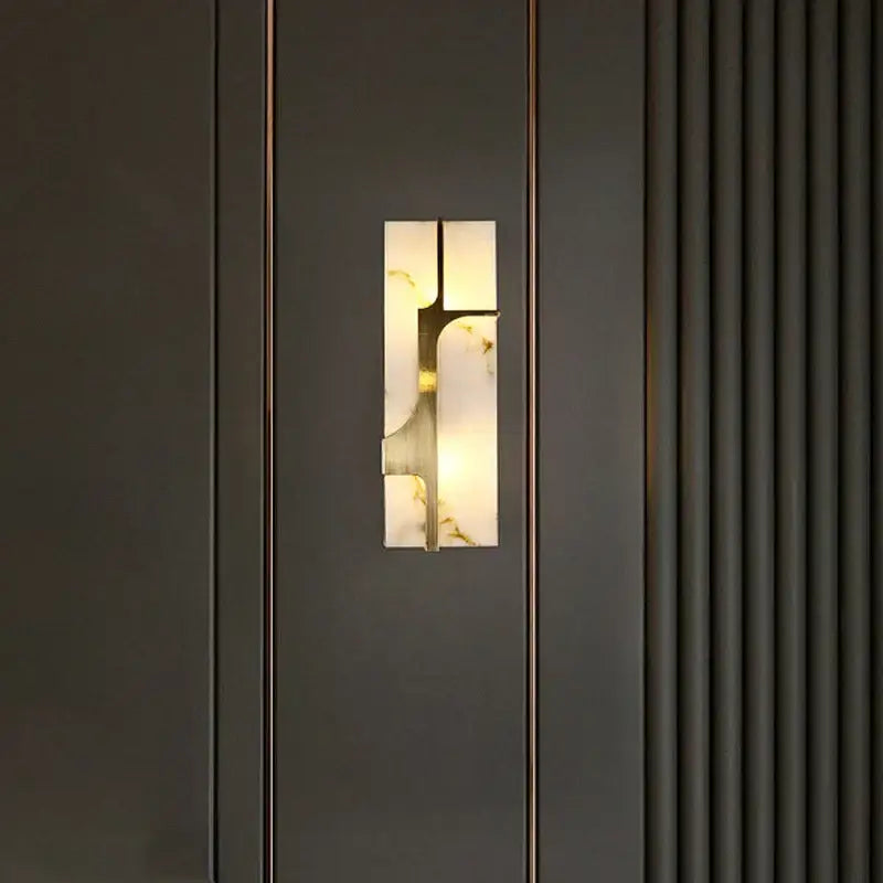 Modern gold imitation marble led wall lamp with warm-toned marble panels and polished brass accents for living room decorbites sconce