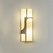 Modern gold-toned imitation marble led wall lamp with frosted glass panels and minimalist metal frame for living room decorbites