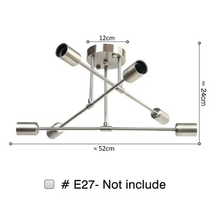 Modern gold industrial led ceiling lights featuring brushed stainless steel with four angled arms and cylindrical lamp holders