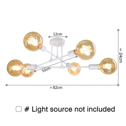 White modern chandelier with five amber glass bulbs as led ceiling lights for living room use