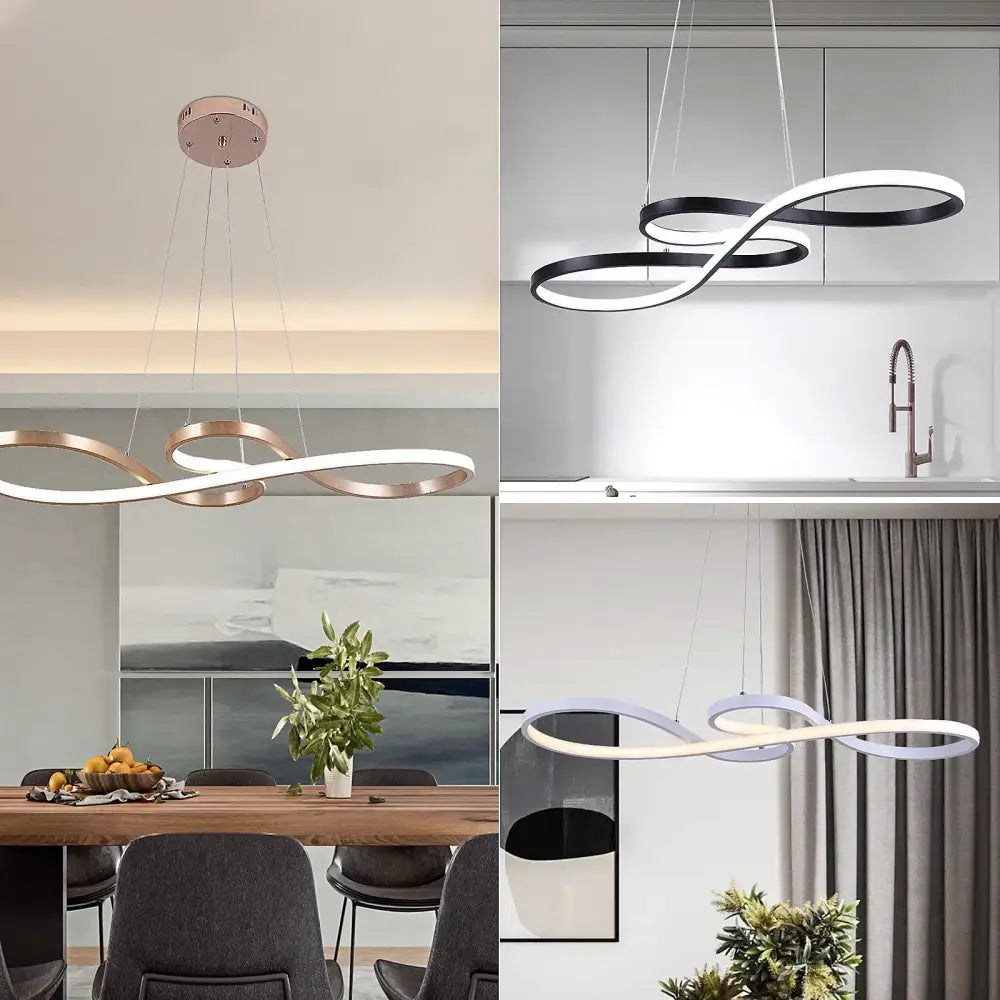 Modern gold infinity acrylic led chandelier pendant light in rose gold black and white finishes for dining room decorbites acrylic led