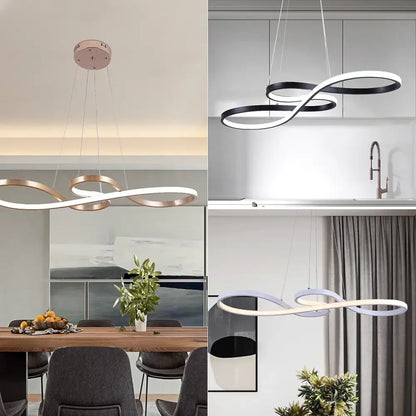 Modern gold infinity acrylic led chandelier pendant light in rose gold black and white finishes for dining room decorbites acrylic led