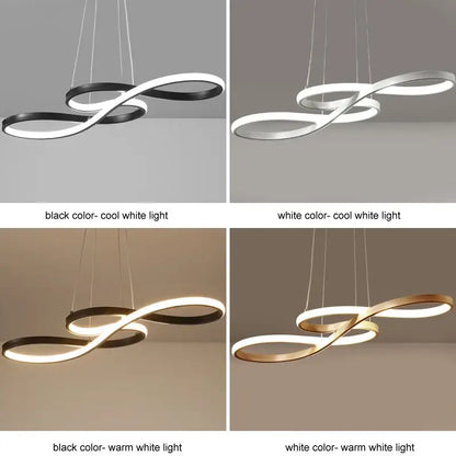 Modern gold infinity cord pendant light with led chandelier design available in black or white for dining room use