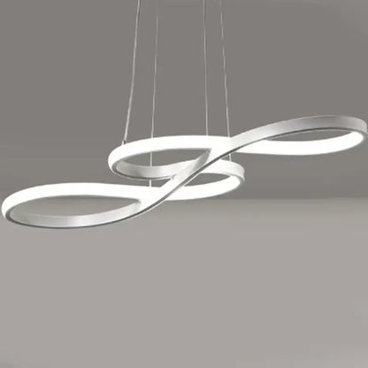 Modern gold infinity cord pendant light with sleek brushed nickel rings and integrated led for dining room
