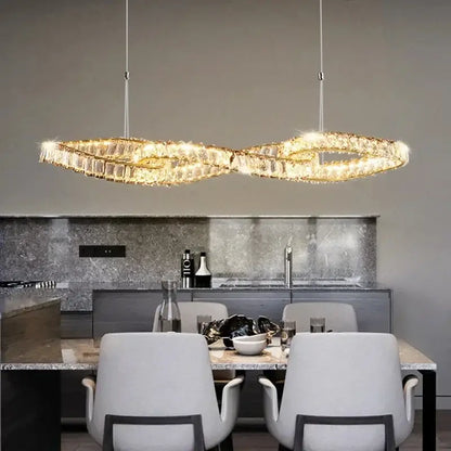 Modern gold infinity crystal led pendant dining room chandelier with decorbites crystal led accents above table
