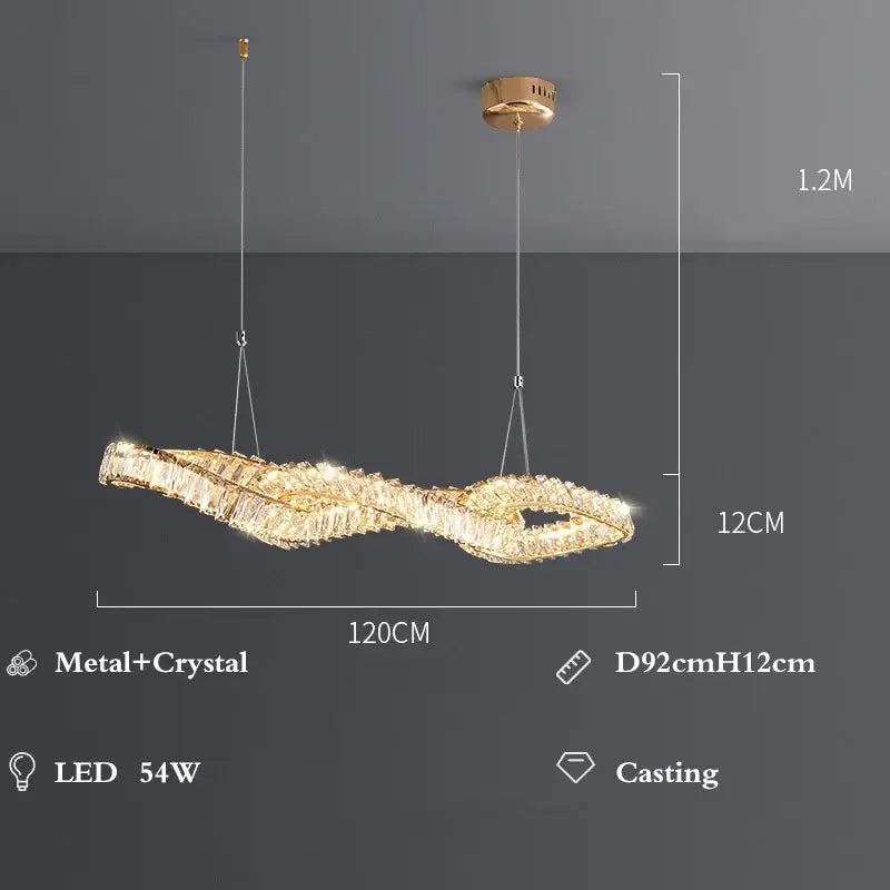 Modern gold infinity crystal led pendant dining room chandelier with sleek twisted design and decorbites crystal led crystals