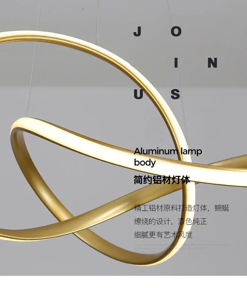 Modern gold infinity loop cord pendant light in sleek aluminum design ideal for dining room pendant light use
