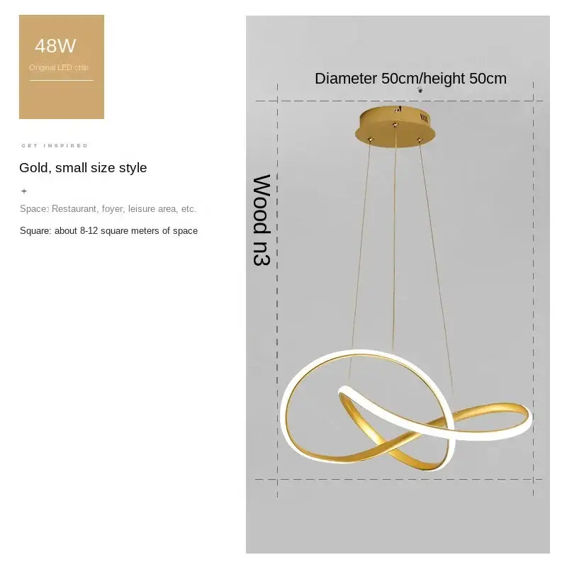 Modern gold infinity loop pendant light with elegant intertwined circular design bulbs included for dining room use