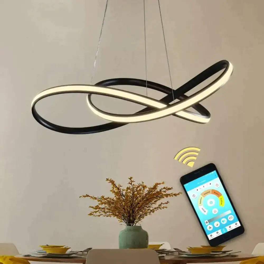 Modern black and white infinity-loop pendant light with led and smart app control perfect as hanging lamp moedern