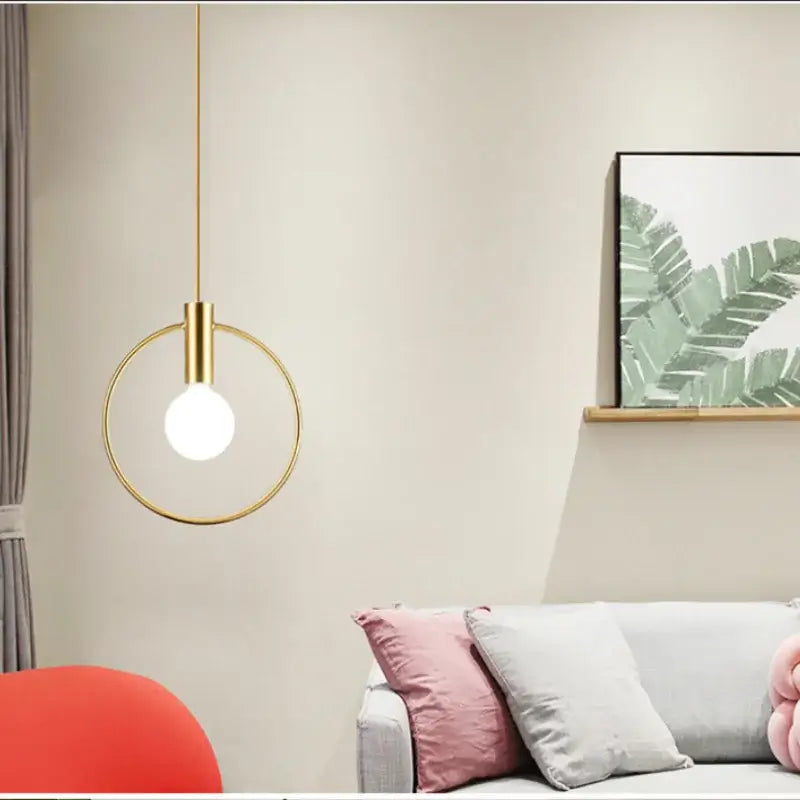 Modern gold ins wind single pendant light with minimalist circular frame and exposed bulb for stylish decorbites ins wind decor