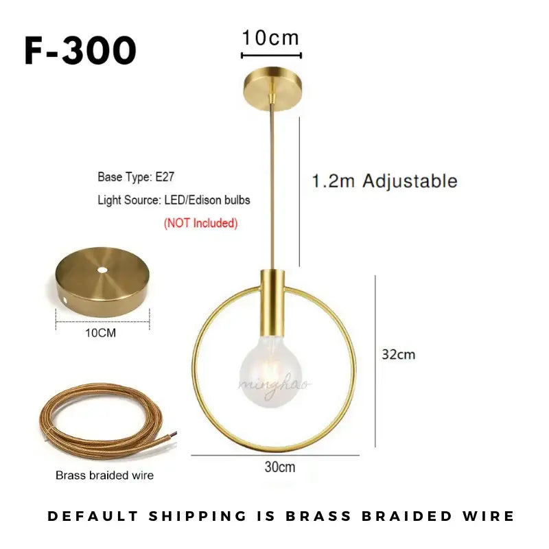 Modern gold ins wind single pendant light with gold-finished brass circular ring and adjustable 1.2m length for decorbites ins wind