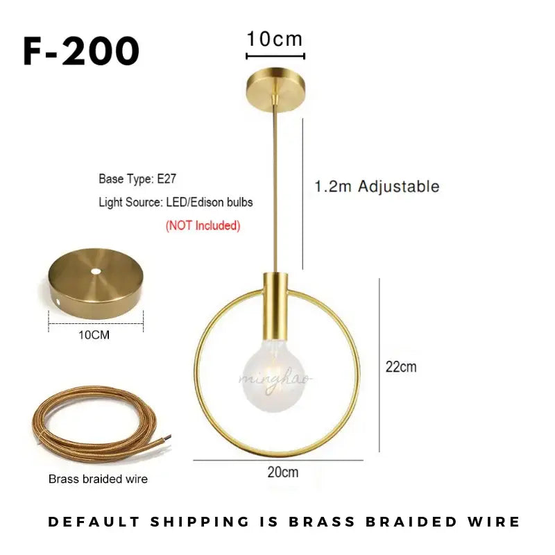 Modern gold ins wind single pendant light with gold-finished brass circular ring and adjustable 1.2m length for kitchen decorbites ins wind