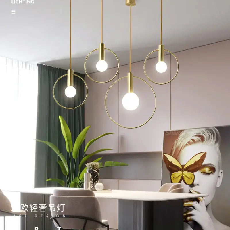 Modern gold ins wind single pendant light with circular metal frame and exposed bulb fixture for kitchen decorbites ins wind