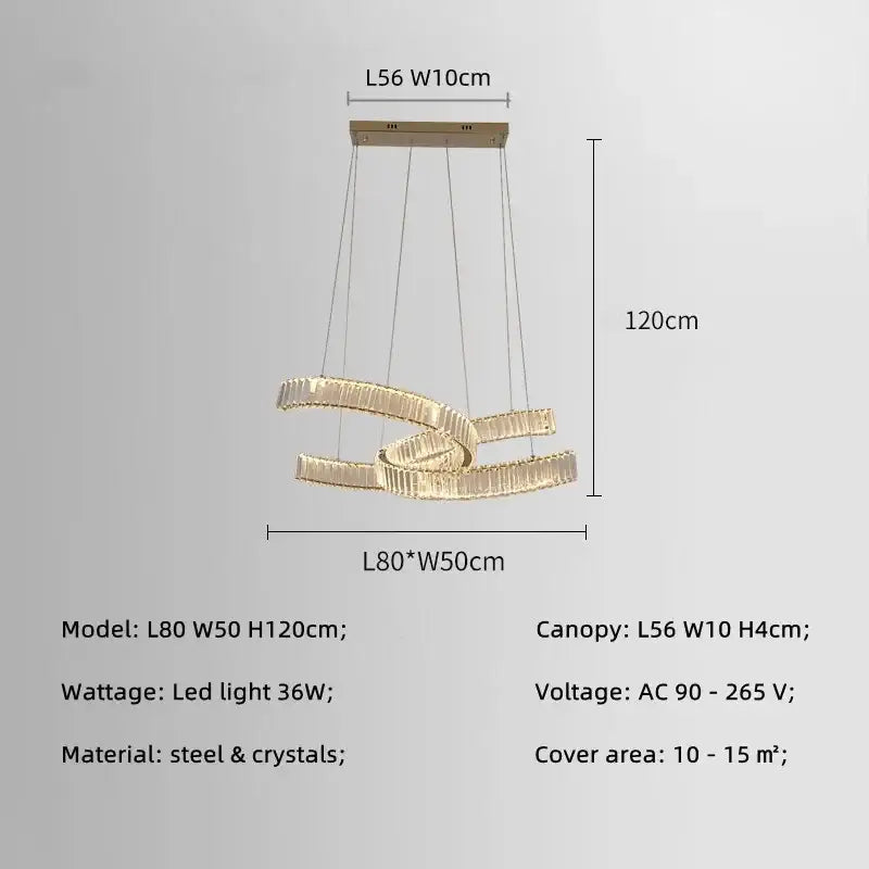 Modern gold-toned steel pendant lights with interlocking crystal led rings for dimmable dining room decorbites crystal led