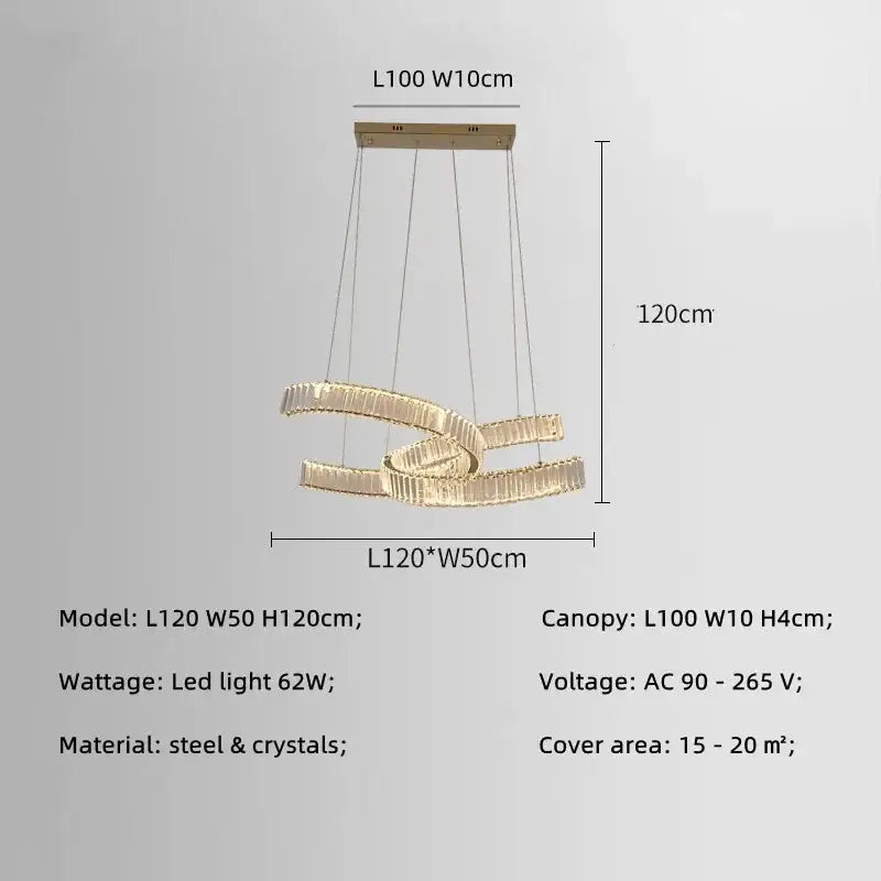 Modern gold-toned pendant lights with interlocking crystal encrusted steel bands decorbites crystal led for dining room decor
