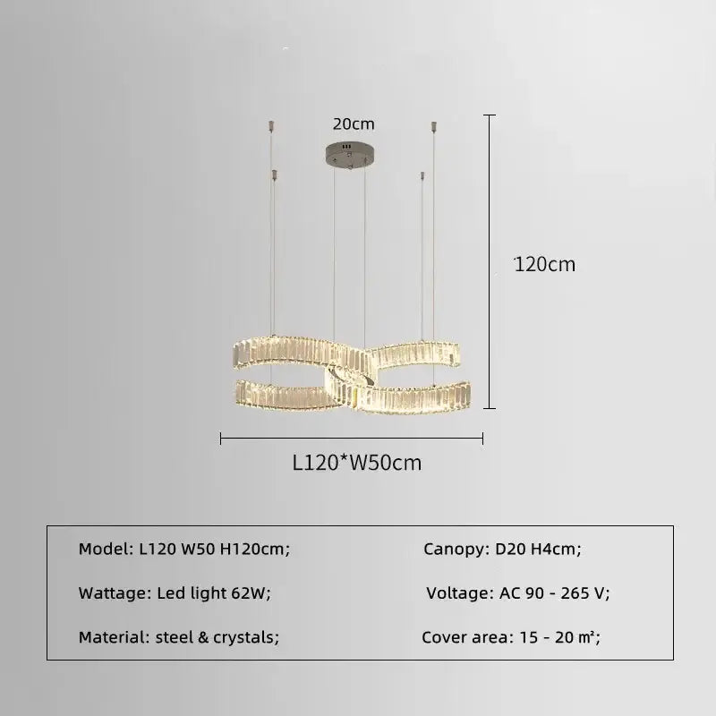 Modern gold double-loop pendant lights with sleek metallic finish and embedded crystals for dining room decorbites crystal led
