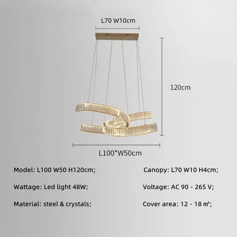 Modern gold crystal led pendant lights with interlocking steel bands for dining room decorbites crystal led dimmable lighting