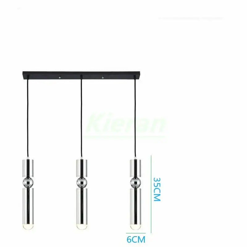 Modern gold iron art led pendant light with three chrome cylindrical fixtures on black bar for living room decorbites iron art