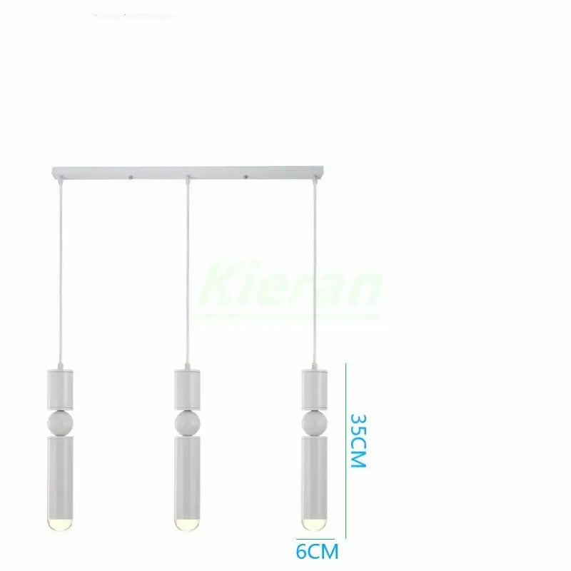 Modern white minimalist pendant light fixture with three cylindrical bulbs from decorbites iron art led collection