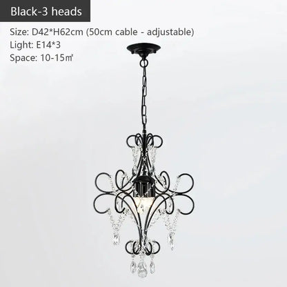 Modern gold decorbites iron crystal chandelier with black wrought iron scrollwork and crystal droplets for luxury dining room lighting