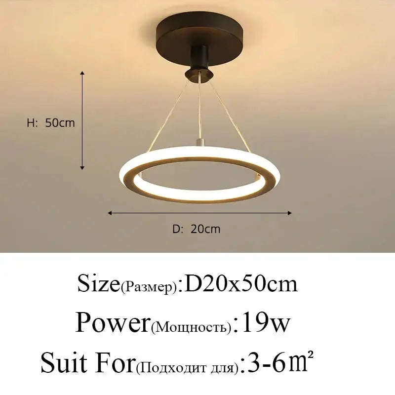 Modern gold iron dining chandelier ceiling lamp with a minimalist ring-shaped led ceiling lamp and black mounting base