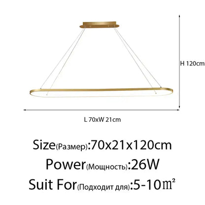 Modern gold iron dining chandelier ceiling lamp with oval pendant light and integrated led lighting for kitchen decorbites iron dining
