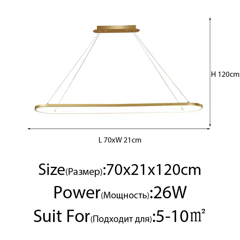 Modern gold iron dining chandelier ceiling lamp with oval pendant light and integrated led lighting for kitchen decorbites iron dining