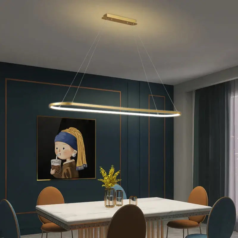 Modern gold iron dining chandelier ceiling lamp with a sleek rectangular LED pendant light for kitchen decorbites iron dining use