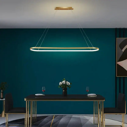 Modern gold iron dining chandelier ceiling lamp with sleek oval led pendant light for kitchen decorbites iron dining decor