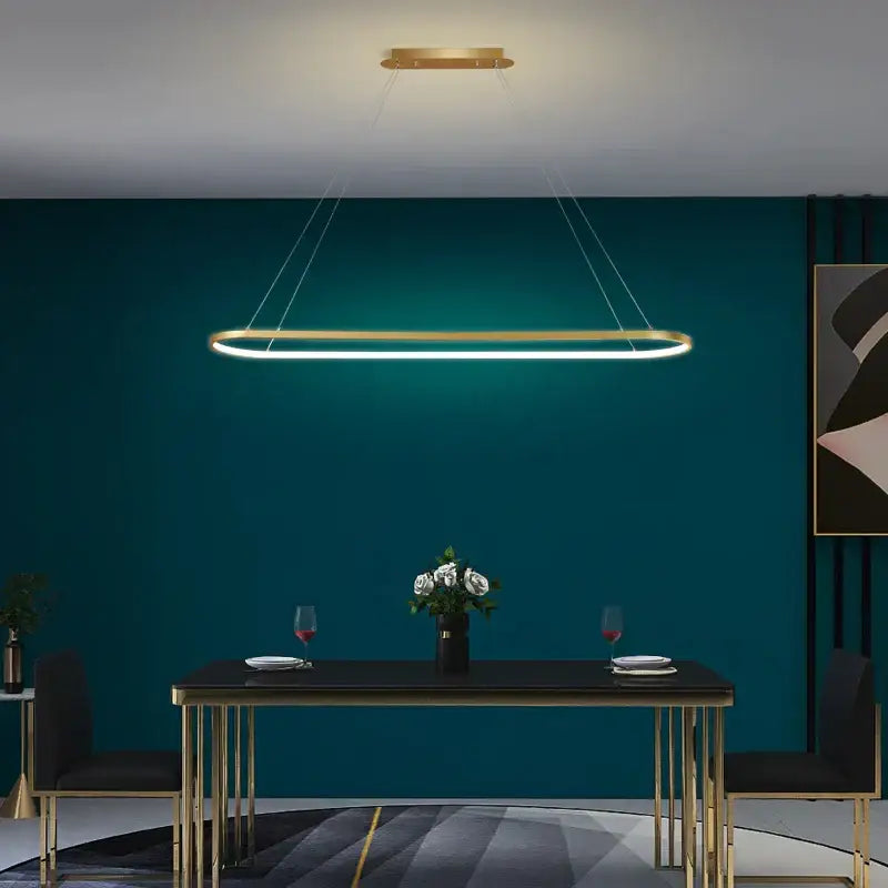 Modern gold iron dining chandelier ceiling lamp with sleek oval led pendant light for kitchen decorbites iron dining decor