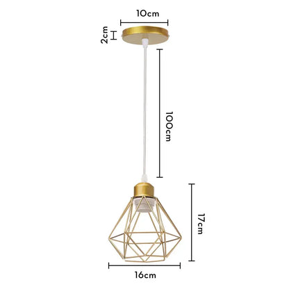 Modern gold iron frame pendant chandelier with geometric lampshade and 10cm ceiling mount for kitchen decorbites iron frame
