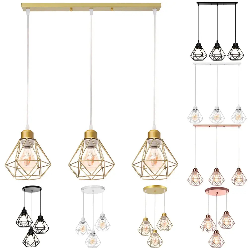 Modern gold iron frame pendant chandelier with geometric cage design and exposed filament bulbs for kitchen decorbites iron frame
