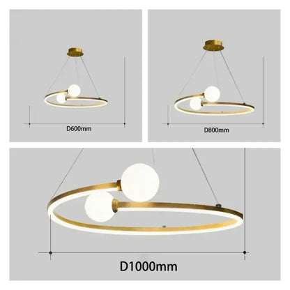 Modern gold iron led chandelier light with circular pendant and three frosted glass globes for living room decorbites iron led