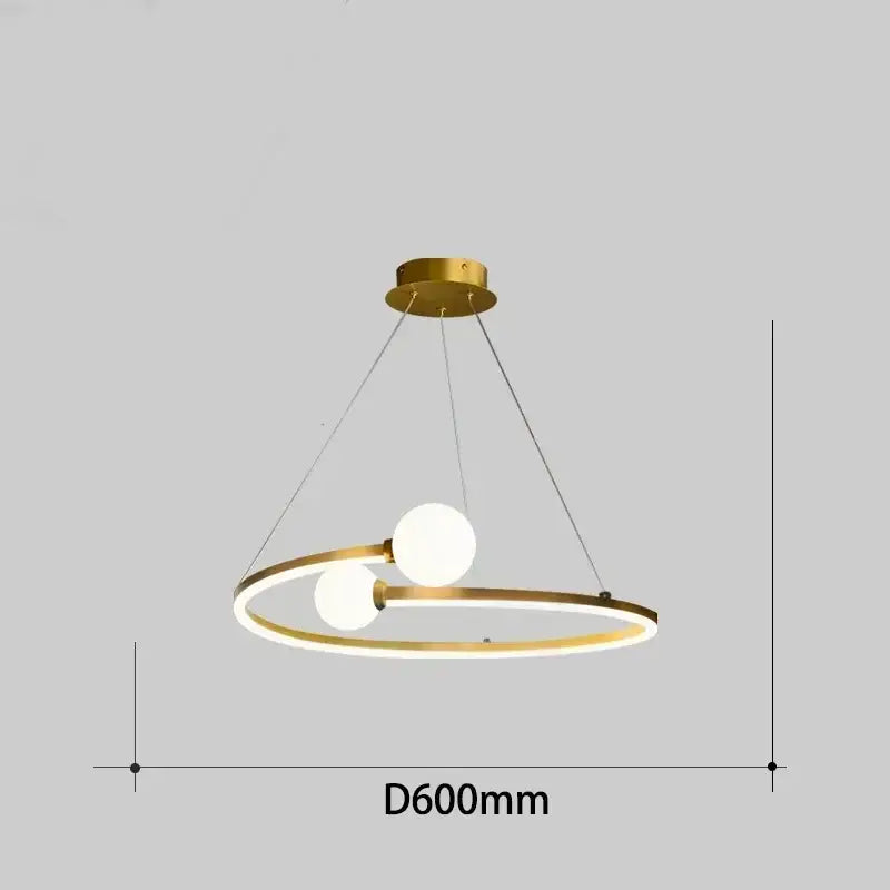 Modern gold iron led chandelier light with circular gold-toned pendant and two white bulbs for living room decorbites iron led