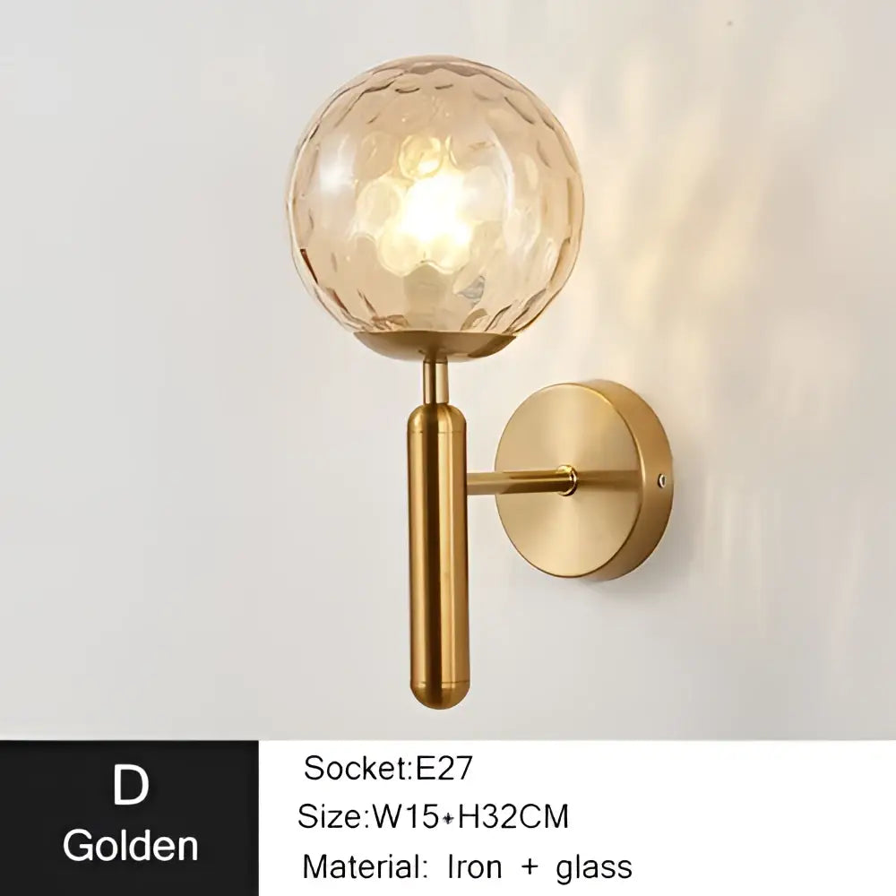 Modern gold iron LED sconce lamp with textured faceted glass globe and brass base for bedroom decorbites iron LED lighting