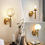 Modern gold iron led sconce lamp with textured glass globe shade ideal for bedroom decorbites iron led lighting