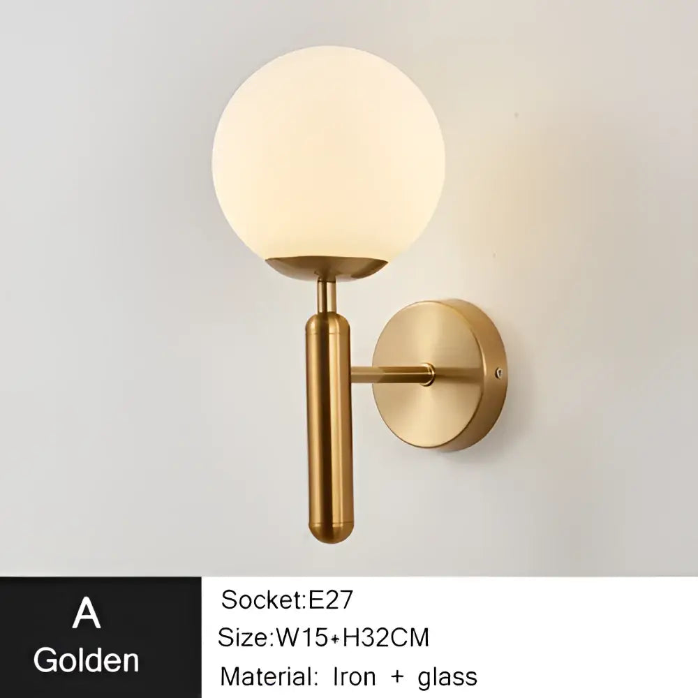 Modern gold iron led sconce lamp with frosted glass shade and brass-finished iron arm for bedroom decorbites iron led