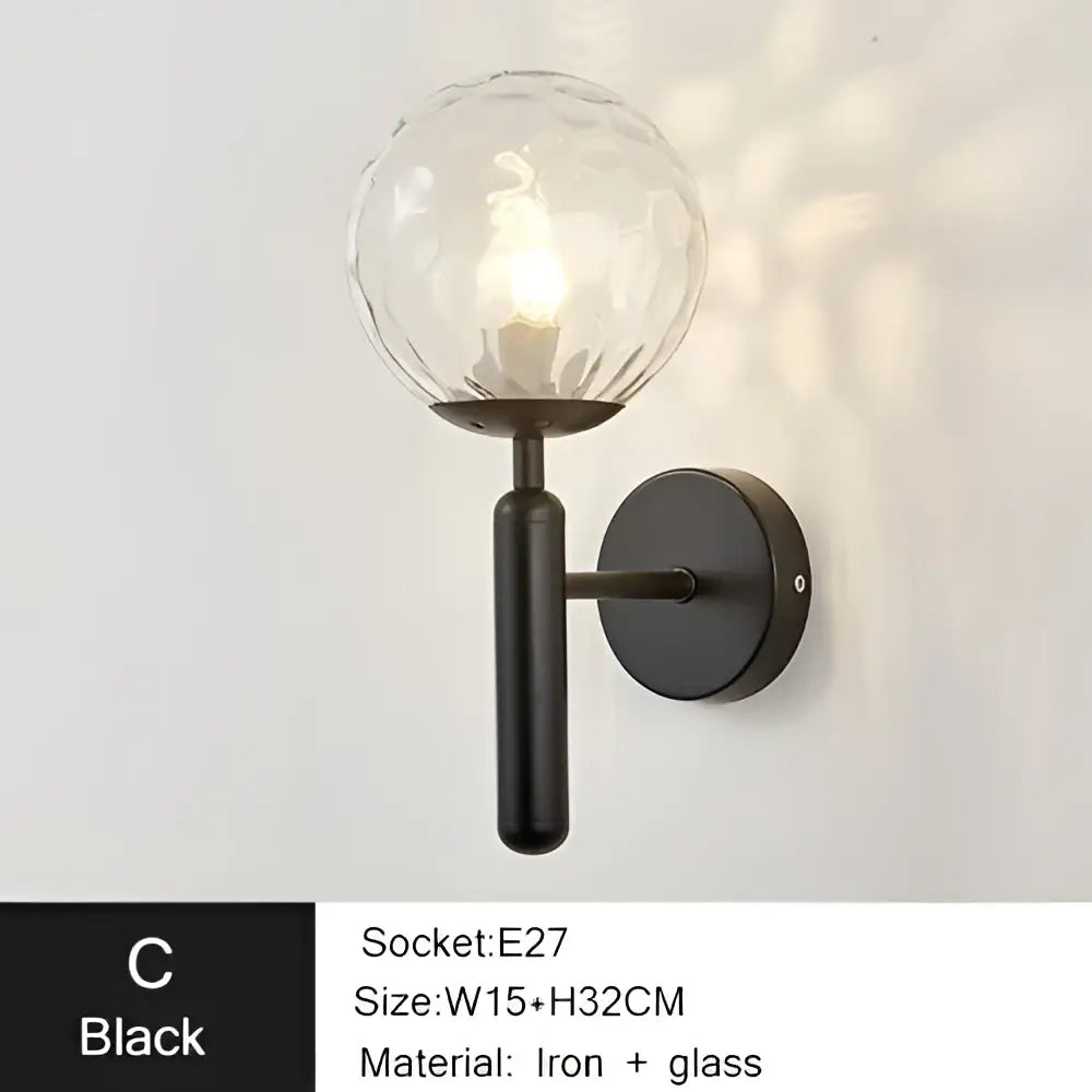 Modern gold iron led sconce lamp with textured glass and faceted spherical globe for bedroom decorbites iron led use