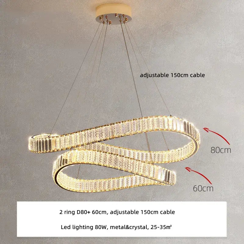 Modern gold irregular crystal led pendant chandelier with double-ring design and adjustable 150cm cable for foyer decorbites irregular steel decor