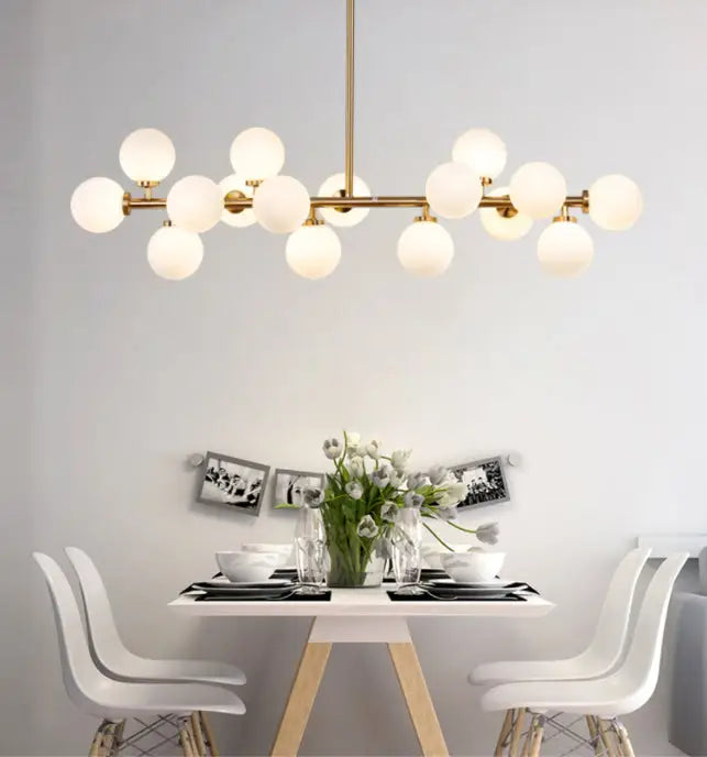 Modern gold island pendant light with frosted glass globe bulbs designed for living room use 220v-240v 110v-120v
